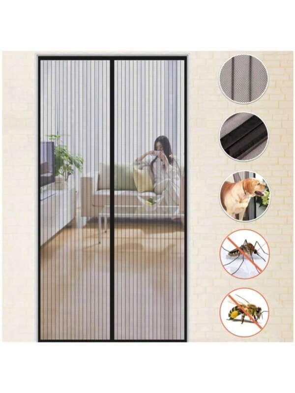 1 pieza Cortina de malla repelente de mosquitos magnética, cortina de puerta de pantalla de absorción magnética para el verano