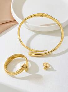 3pcs/Set Women Exaggerated Abstract Geometric Snake Design Ring, Bracelet, Necklace Suit, Suitable For Ladies, Party, Casual, Romantic Occasions