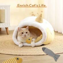 1 pieza Juguete de peluche con forma de gato y pez, juguete interactivo de cuerda suave para entrenamiento, suministros para mascotas