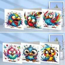 6er Set Diamant-Malerei Karten, DIY Cartoon Vögel & Abstrakte Vögel Muster Handgefertigte Urlaubsgrußkarten mit Umschlägen, DIY Diamant-Kunst Bastelei, Geburtstagskarte, kreatives Geschenk, Urlaubsgeschenk