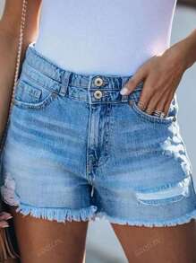 Short en jean déchiré avec ourlet brut pour femmes, idéal pour l'été