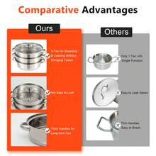 3 Tier Steamer Hot Pot Stainless Steel Cooker Steam Pot Food Cooking + Glass Lid - 銀色 - 查看 9