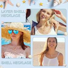 2 Stücke Sommer Halsketten Set, Strand Halskette für Frauen, verstellbare mehrlagige Halskette mit Kunstmuschel- und Kunstperlendesign. Nicht fixierte Sommer Ozean Halskette