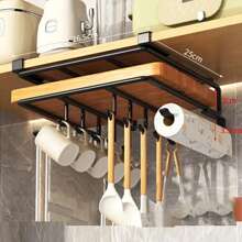 Kitchen Hanging Organizer Rack With Hooks Under Cabinet Paper Towel Dishcloth Hanger Cutting Board Pot Cover Holder Storage Shelf