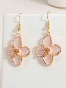 1 Paar Mode High-End Luxus elegante süße vielseitige Emaille-Blumen-Ohrringe mit vier Blütenblättern in Rosa, geeignet für den täglichen Gebrauch und den Urlaub, Frühling/Sommer