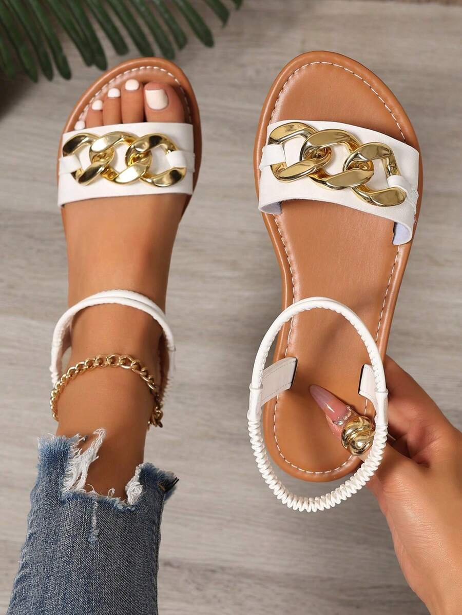 Sandalias planas de moda coreana, sandalias de verano de dedo abierto para uso en exteriores - Blanco - Ver 1