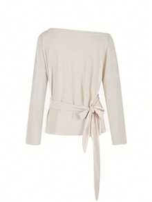 透视系腰长袖宽松罩衫，凸显身材 - 杏色 - 查看 4