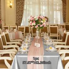 1pc Rose Gold Satin Table Cloth, Romantic Polyester Rectangle Tablecloth Suitable For Valentine's Day, Wedding, Holidays, Birthdays And Banquets, Parties, Ideal For Creating A Festive And Elegant Atmosphere, Wedding Decor - Solid Color - View 9