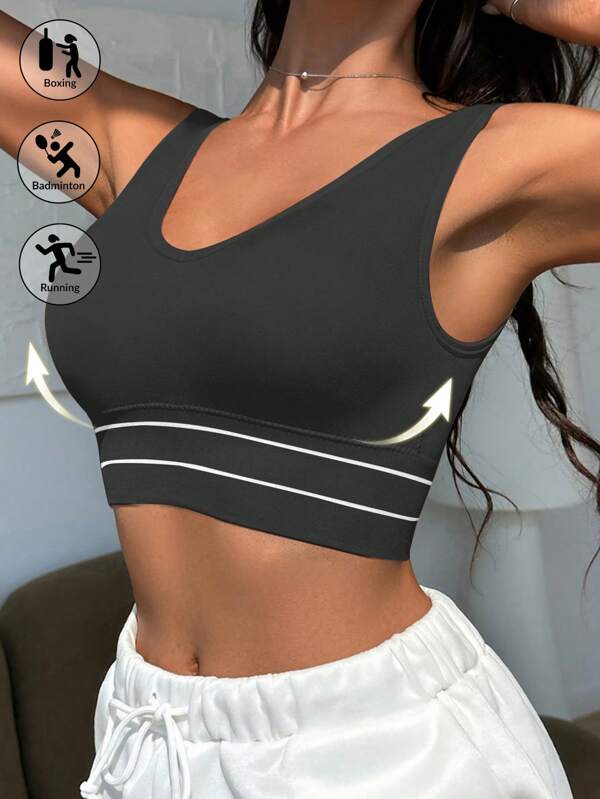 1pc Sports Bra - Suitable For All Seasons, Racerback Design, Women Sexy Seamless Wireless Latex Bra Crop Top Underwear