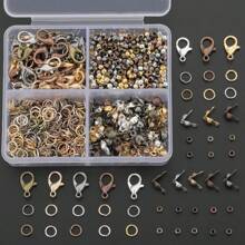 350pcs/Box DIY Jewelry Findings Kit, Includes: 50pcs Lobster Clasps, 100pcs Open Jump Rings, 100pcs Crimp Beads, 100pcs Double Cones, Sturdy & Easy To Operate, Jewelry Connectors, Charms, Pendants, Beading Supplies For DIY Crafting, Necklace, Bracelet Making