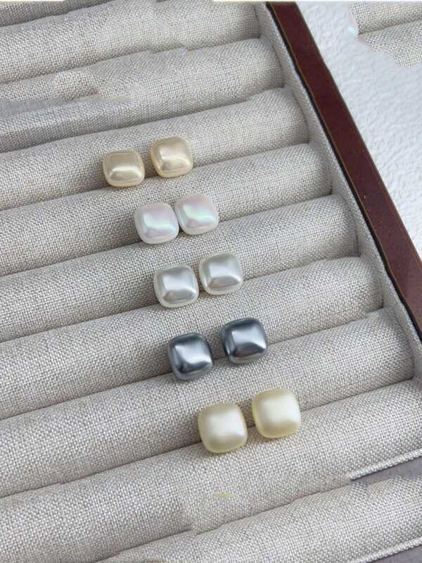 1pair Square Sugar Pearl And S925 Stud Elegant Charming Earrings For Women Jewelry Daily Life Or Party