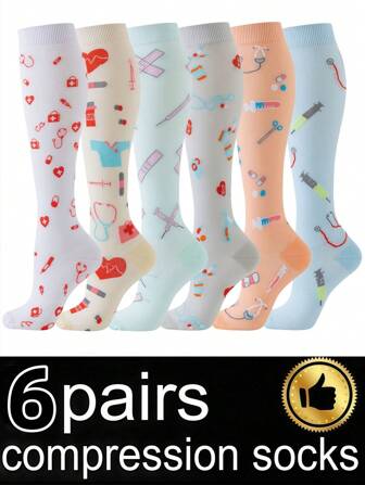 6 pares de medias de compresión para hombres y mujeres; para ciclismo, running, golf; anti-fatiga, medias largas para prevenir las varices, medias de presión