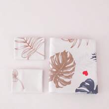 3Pcs Purple & Coffee Tropical Plant Leaf Quilt Set (2*Pillowcase, 1*Duvet Cover, No Core) Simple And Fresh Bedding, Super Soft And Comfortable, Zipper Sealing, Universal For All Seasons, Ideal For Decorating Bedrooms, Rooms And Dormitories.
