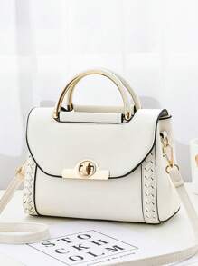 Borsa quadrata piccola da donna di colore unito, borsa a tracolla con manico superiore da donna, mini borsa a tracolla di moda, portafoglio da donna con decorazione fibbia