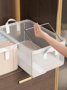 1pc Mesh Storage Box, With A Lid And A Transparent Storage Box, Supported By A Steel Frame For Greater Stability, Suitable For Storing Close Fitting Clothing, Daily Necessities, Travel Storage Boxes, Miscellaneous Storage Boxes, Wardrobe Storage Boxes