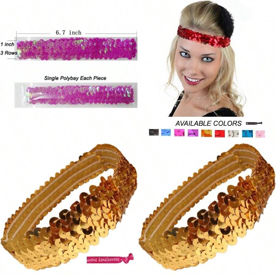 Kenz Laurenz Sequin Headbands Elastic Stretchy Headband For Girls Women Flapper Roaring 20s Great Gatsby 1920s Hair Band Cute Princess Head Bands - Gold - View 1
