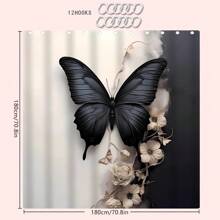 1/2/3/4 Stücke 3D Schwarz & Weiß Schmetterling & Blumen Thema Badezimmer Duschvorhang Set, inklusive 12 Stücke Haken, Badezimmermatte, U-förmiger Toilettendeckel, wasserdichter Duschvorhang, modische Dekoration für das Badezimmer, moderne Stil Trennvorhang, ohne Bohren erforderlich, aus Polyester, maschinenwaschbar Heim Badezimmer Dekoration Herbst Dekoration Badezimmer Accessoires Rückkehr zur Schule