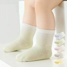 5 Pairs Baby Socks, Newborn Infant Summer Thin Mesh Mid-Calf Breathable, Non-Constrictive, 0-1 Year