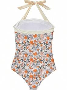 Women Sexy Tummy Control One Piece Swimsuit Halter Retro Bathing Suit - 68 黃色花卉 - 查看 5