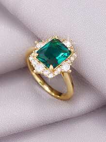 1 anel vintage elegante clássico com esmeralda quadrada e zircônia cúbica, presente para mulheres, amantes, mães, dia dos namorados, aniversário, surpresa memorável