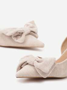 Stiletto Heeled Sandals With Bow Decoration - Beige - View 4