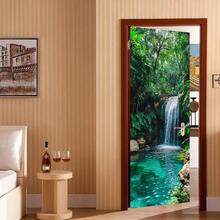 1 Set/2 Pieces Vibrant Waterfall & Forest Door Mural Sticker - Self-Adhesive, Removable Wall Decal Sticker, Suitable For Modern Home Decor - Multicolor - View 5