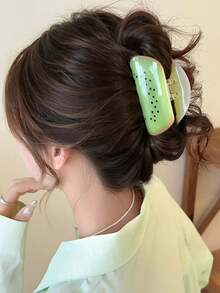 1pc Women Elegant Acrylic Fruit Lemon Watermelon Kiwi Hair Claw Clip, Large Size Non-Slip Fashion Hair Accessory, Suitable For Daily Use And As Gift, Hair Slide, Hair Barrettes