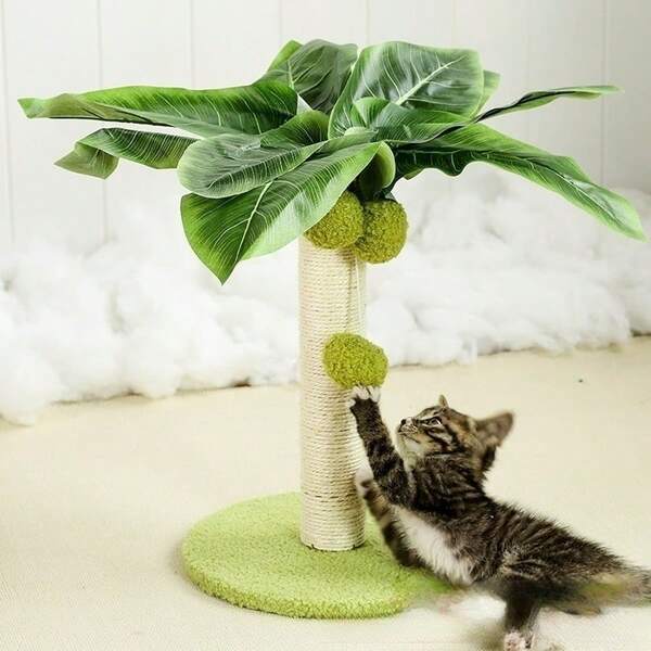 4-Jahreszeiten Kokospalme Kratzbaumstamm mit Hängebal - Unverzichtbares Katzenspielzeug für Zuhause, Katzenkratzbaum, lohnenswert zu besitzen