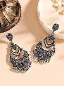 Elegant Retro Style Carving Flower Earrings With Charm Tassel Bells Pendant Suitable For Women's Daily Wear,Holiday Jewelry Accessories