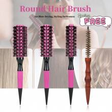 2 In 1 Round Barrel Hair Brush Kit For Women With Small Boar Bristle Round Brush, Professional Hair Styling For Blow Drying, Curling, Scalp Massage, Wet And Dry Use (Pink & Brown)