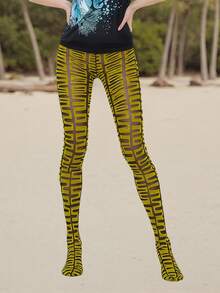 Women Sheer Tights Control Top Pantyhose Y2k Polka Dot Skinny Mesh Tights Fishnet Socking Leggings - 黃色 - 查看 3