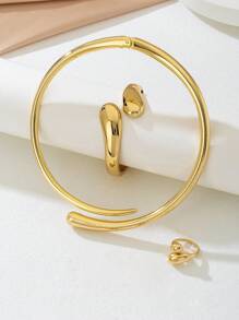 3pcs/Set Women Exaggerated Abstract Geometric Snake Design Ring, Bracelet, Necklace Suit, Suitable For Ladies, Party, Casual, Romantic Occasions