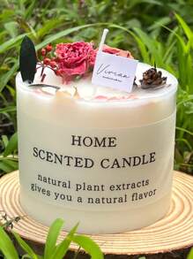 1pc Natural Floral Scented Candle, Made Of Soy Wax With Dried Flowers, Suitable For Bedroom, Room, Office Decor. Exquisite Fragrance Gift For Holidays, Parents, Friends (Random Label)