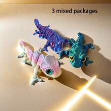 1 pieza/Set de 3 piezas Modelo de camaleón arcoíris degradado impreso en 3D con ojos realistas - Regalo perfecto para amigos y familiares - Decoración de escritorio artística - Miembros flexibles - Apto para fiestas y exhibición al aire libre - Decoración de pecera, ideal para regalos de Navidad y San Valentín (Color de ojos aleatorio) - Multicolor - Ver 17