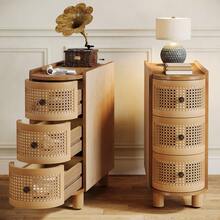 Tribesigns Solid Wood End Table, 3-Drawer Rattan Side Table, Night Stand With 3 Rattan Drawers And Exquisite Embossed Handles For Living Room, No Assembly Required (Oak - Gỗ sồi - Xem 9