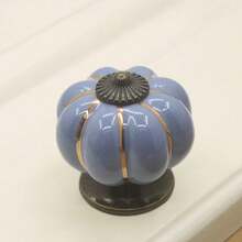 5er-Pack Keramik-Kürbisgriffe, Schrankknöpfe, Vintage-Stil mit Schrauben, geeignet für Küche, Schränke, Badezimmer, Kommodenschubladen, Kleiderschränke - Blau - Übersicht 3