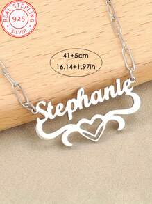Collana con ciondolo personalizzato con nome in inglese in argento 925, collana minimal con nome semplice, stile catena a fermaglio, regalo di gioielleria per la Festa della Mamma e di San Valentino, stile minimalista