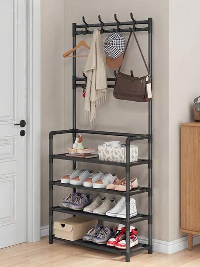 1 pièce Porte-manteau multifonction 3 en 1, range-chaussures et unité d'étagères, mobile et facile à assembler, convient pour le salon, l'entrée, la chambre, le bureau, le bureau, cadeau de vacances, cadeau de Noël, cadeau pour enfants