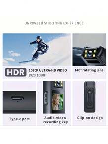 1080P HD Body Camera With 140° Rotating Lens & Magnetic Clip - 1000mAh Rechargeable, Digital Stabilization, Type-C Port, Compact POV Sports Camera For Cycling, Travel Vlogging, Blogging, Portable Camera, Biking Gear, Highquality Video