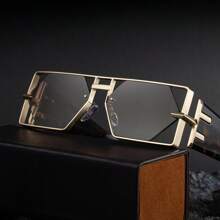 1pc New Arrival Fashion Square Hollow-Out Sunglasses For Men, Retro Casual Street Style, Elegant High-End Metal Frame Sunglasses, UV Protection Suitable For Daily Wear, Sunglasses For Men