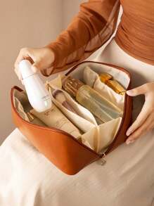 1 pièce Trousse de toilette de voyage d'été, sac de maquillage imperméable multifonctionnel, sac de rangement de cosmétiques portable, sac à main de grande capacité. Convient pour les sorties de vacances, les voyages d'affaires, les fêtes, les excursions à la plage, les dortoirs universitaires, les cadeaux pour maman et la petite amie lors du retour à l'école.