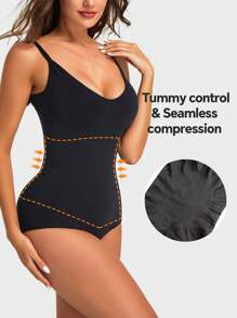 1 pieza Prenda moldeadora con almohadillas para el busto, compresión media del abdomen y la cintura, diseño de brasier triangular, moldeador corporal completo