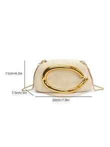1pc Minimalist Casual Retro Elegant Handbag, Chain Shoulder Crossbody Bag For Party, Sophisticated Compact Purse, White Bag - White - View 4