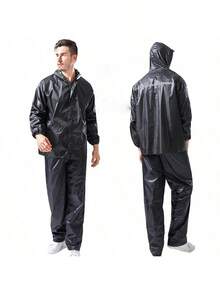 Conjunto de chubasquero, pantalones de lluvia para hombre y mujer poncho impermeable de ciclismo dividido - Negro - Ver 6