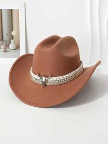 Sombrero vaquero de estilo vintage de poliéster para hombres y mujeres, con decoración de cabeza de vaca dorada, adecuado para uso casual diario, fiesta vaquera (talla única) - Multicolor - Ver 3