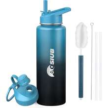 New-88 Insulated Water Bottle 40 Oz, Triple Wall Vacuum Stainls Steel(Cold For 48 Hrs),Le Proof & -, Water Bottle  Drink-Through Lid & Flip Straw For Sports & Travel, Indigo-Black - 靛藍黑色 40 盎司 - 查看 1