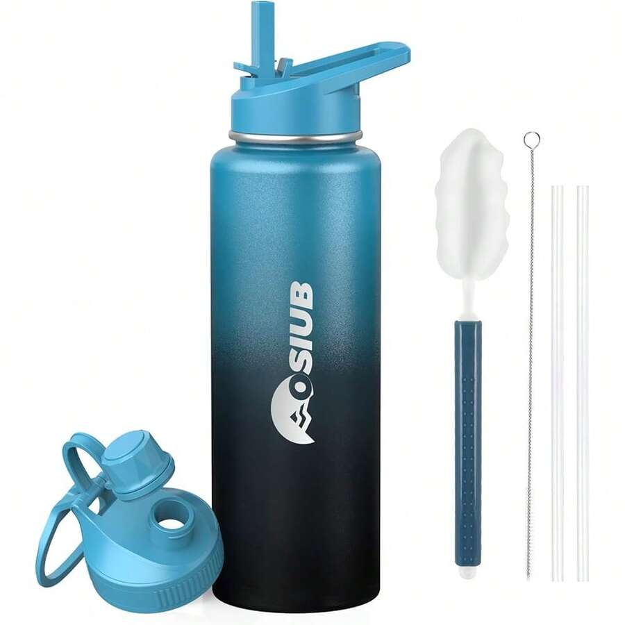New-88 Insulated Water Bottle 40 Oz, Triple Wall Vacuum Stainls Steel(Cold For 48 Hrs),Le Proof & -, Water Bottle Drink-Through Lid & Flip Straw For Sports & Travel, Indigo-Black - 靛藍黑色 40 盎司 - 查看 1