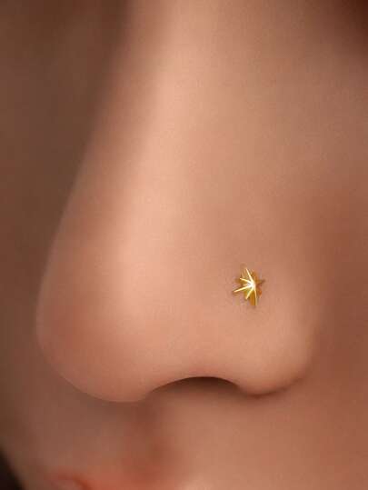 1pc S925 Sterling Silver Gold Three-Dimensional Eight-Pointed Star Nose Stud, Simple Hypoallergenic, Neutral Style Mini Piercing Jewelry, Nose Stud/Ear Stud/Piercing Jewelry/Nose Jewelry/Ear Ornaments, Suitable For Daily Wear By Men And Women