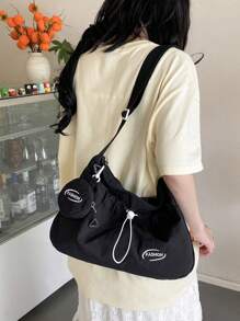 1 pieza Nuevo bolso de mano de nailon para madre e hijo, bolso de hombro y cruzado con estampado de letras fresco y sencillo, adecuado para mujeres jóvenes, estudiantes, campus, compras callejeras, con gran capacidad para teléfono, libros, laptop