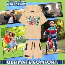 Minecraft Hoodie Shorts Tracksuit Set 2 Pcs Creeper Gamer Summer Short Sleeved Hooded Sweatshirt Zipped Pockets Sports Casual Activewear - Brown - View 3